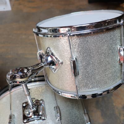 Slingerland  Stage Band 3pc Drum Set Kit Silver Sparkle Vintage 1970's 20/13/14" image 2