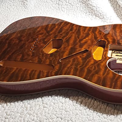 Bottom price on the last USA made, double bound Alder body with a 5A + quilt maple top in Tigers Eye. Made to fit a Tele neck # TET-11 image 3