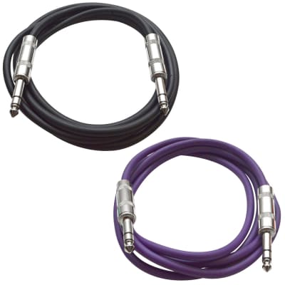 2 Pack of 1/4" TRS Patch Cables 6 Foot Extension Cords Jumper Black and Purple image 1