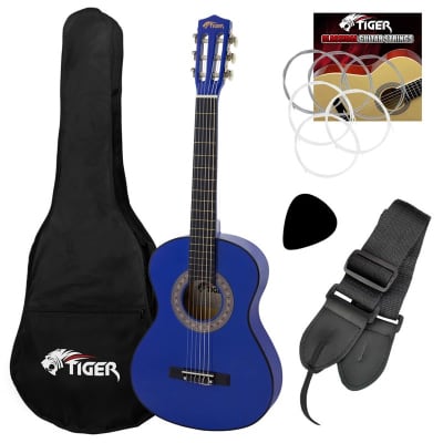Tiger CLG4 Classical Guitar Starter Pack, 3/4 Size, Blue, Left Handed for sale