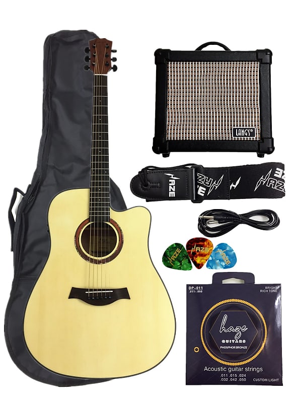 Haze Solid Spruce Top Built in Tuner/EQ Electro-Acoustic Guitar, Amp, Accessories Pack,W-1654CEQ/N image 1
