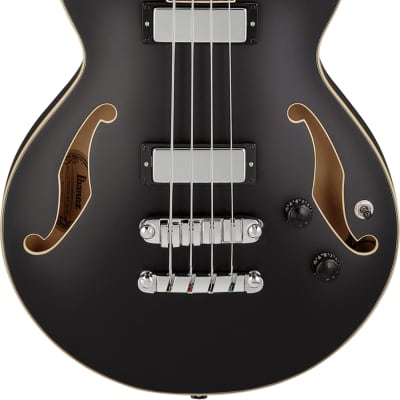 Ibanez AGB200 Semi-Hollow Body Short Scale 4-String Bass Guitar, Black Flat image 1