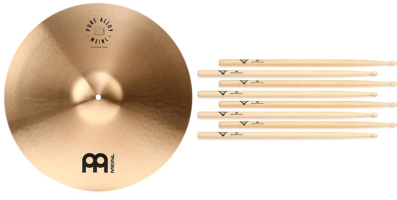 Meinl Cymbals 18 inch Pure Alloy Medium Crash Cymbal Bundle with Vater  Hickory Drumsticks 4-pack - 5B - Wood Tip