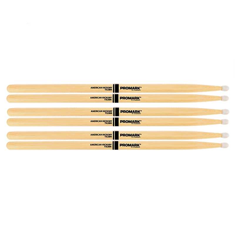 Promark American Hickory 2B Nylon Tip Drum Sticks (3 Pair Bundle) image 1