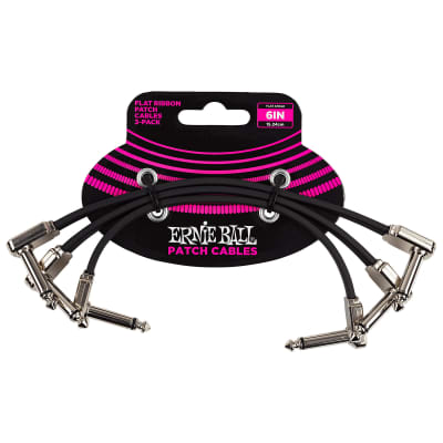 Ernie Ball P06221 Flat Ribbon Right Angle 1/4" TS Patch Cables - 6" (3-Pack)