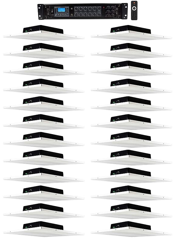 Rockville Office Audio Package 6-Zone Amplifier+(24) Drop-Ceiling Tile Speakers  			
