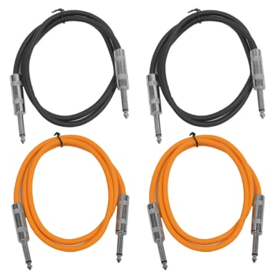 4 Pack of 3 Foot 1/4" TS Patch Cables 3' Extension Cords Jumper - Black & Orange image 1