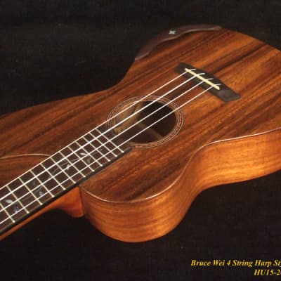 Bruce Wei Acacia LEFT-HAND 4 String Harp Style Concert Ukulele, Low G, Vine inlay  HU15-2001 image 7