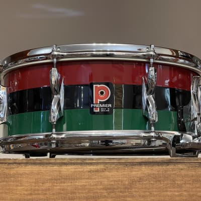 1960's Premier 2001 5.5x14 Mahogany Snare Drum Original Red Black Green Duroplastic 2000 image 1
