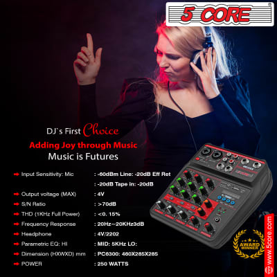 5 Core Audio Mixer DJ Mixer 4 Channel Sound Board w Built-in Effects & USB Bluetooth Audio Interface Music Mixer Professional Music Recording Equipment  MX 4CH image 4
