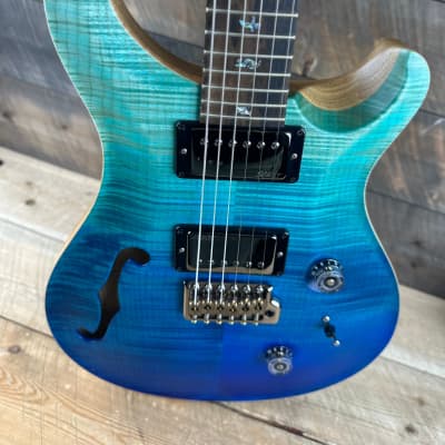 PRS Wood Library Custom 24 Semi-Hollow Flame Maple 10 Top, Korina Back, Torrified Maple Neck, Ziricote FB - Blue Fade 391867 image 12