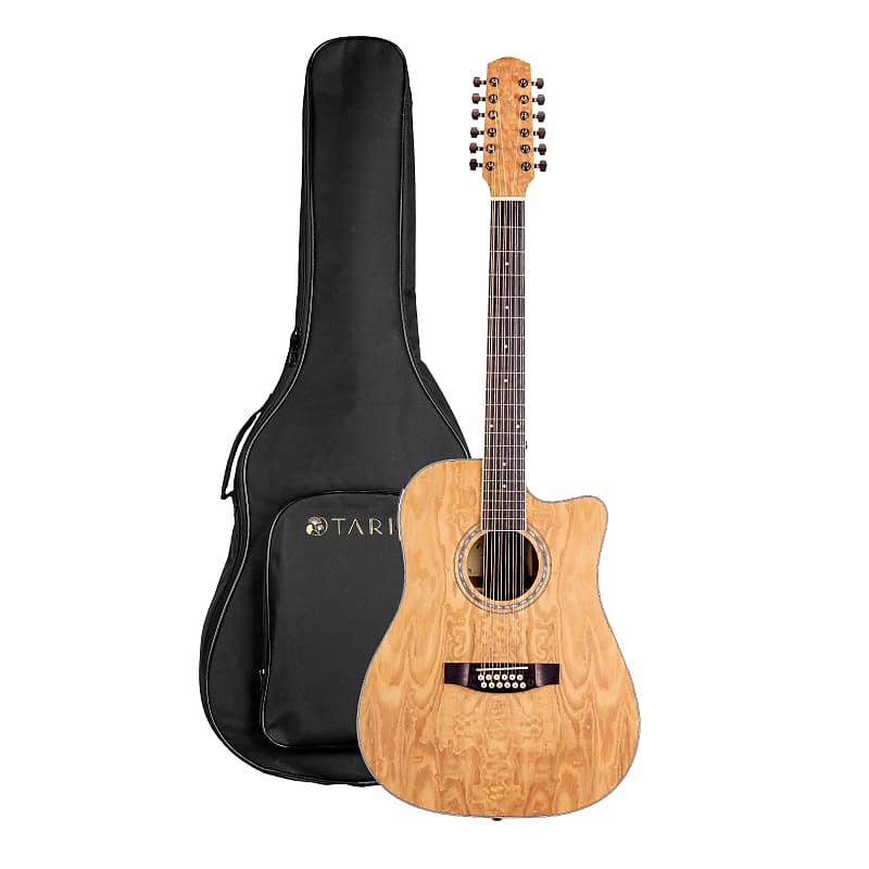 TARIO 12 Strings Acoustic Electric Cutaway Guitar Curly Ash Top Mahogany back & sides Okoume Neck image 1