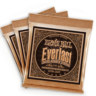3 Pack | Ernie Ball P02550 Everlast Light Coated Acoustic Guitar Strings (10-50) image 2
