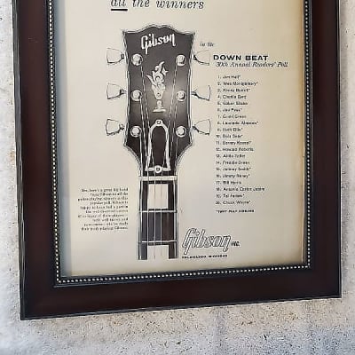 1965 Gibson Guitars Promotional Ad Framed L-5 Readers poll Winners Wes Montgomery & Others Original for sale