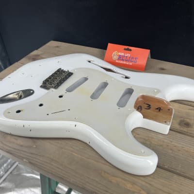 Real Life Relics Thinline F Hole Strat® Stratocaster® Body Aged Olympic White image 2