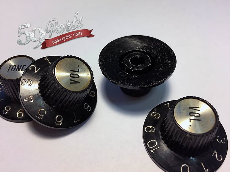 59 PARTS SET OF AGED RELIC GIBSON 335 WITCH HAT KNOBS BLACK GOLD