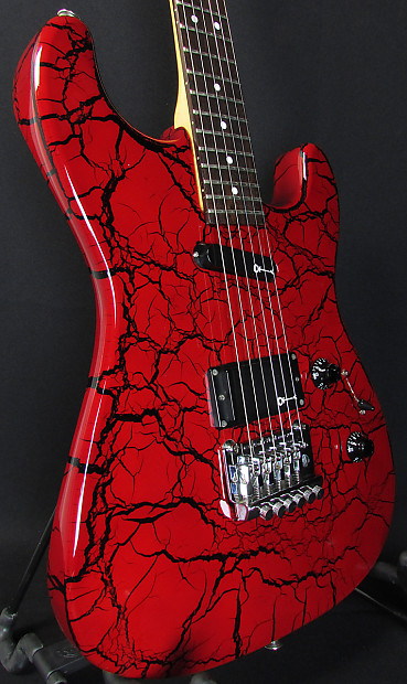 1980's Charvel Charvette in Red and Black Crackle, All Stock and Made in  Japan!