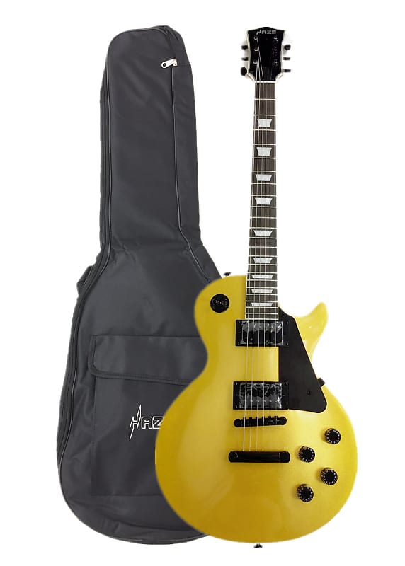 Haze HSGS91988GD Solid Mahogany Body Gold Top Electric Guitar, Gold - With padded Bag image 1