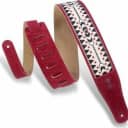 Levy's 2 1/2″ wide burgundy suede leather guitar strap with Romantic era inspired suede appliqué.