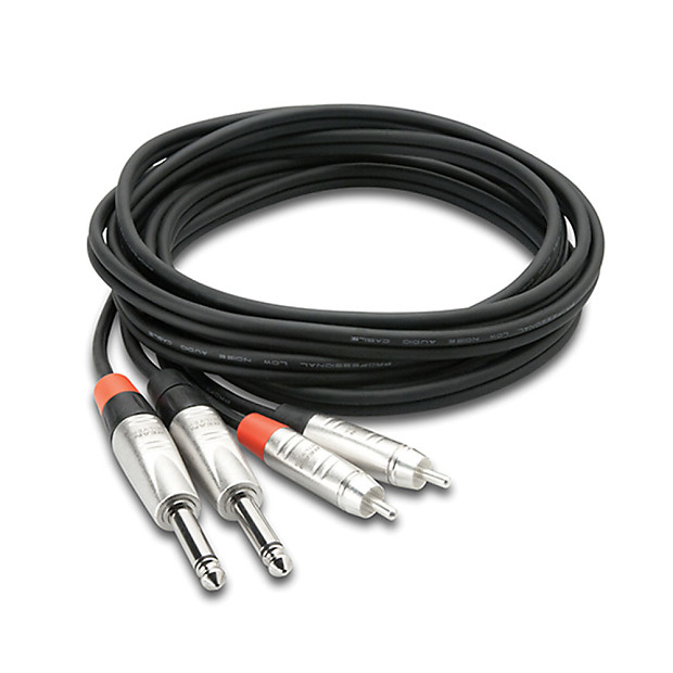 Hosa HPR-005X2 Dual REAN 1/4" TS Male to RCA Stereo Interconnect Cable - 5' image 1