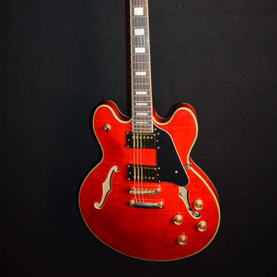 Luna Athena 501 Flame Maple Trans Red Semi Hollow Electric Guitar image 2