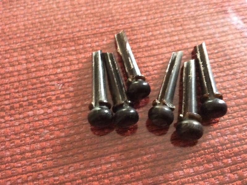 John Pearse Buffalo Horn bridge pins Black w/ abalone dots | Reverb