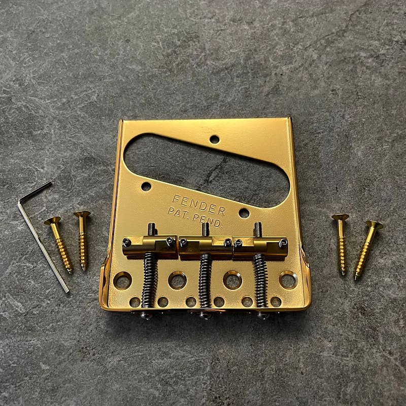 Fender Telecaster Bridge Cut Down Sides, Brass Saddles! Gold image 1