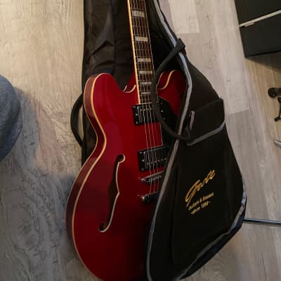 Grote 335 style  red semi hollow body electric guitar with gig bag image 8