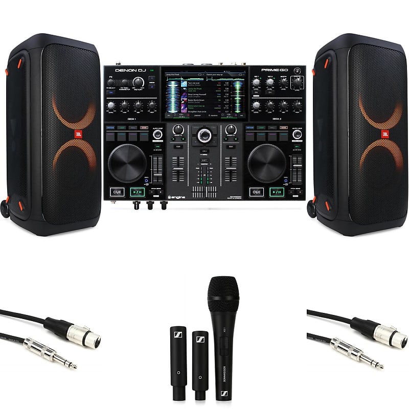 Denon DJ Rechargeable DJ Bundle with Prime GO DJ System a Pair of JBL  PartyBox 310 Speakers and Wireless Mic