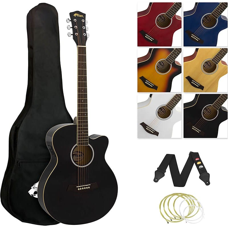 Tiger ACG4 Electro Acoustic Guitar for Beginners, Black image 1