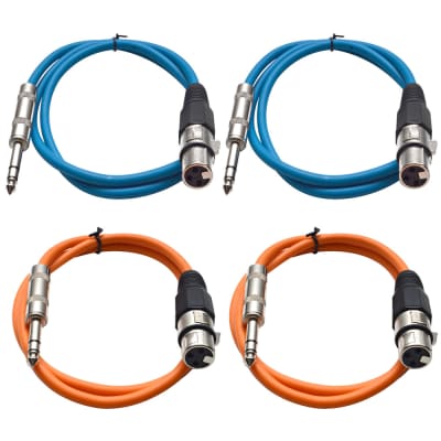 4 Pack of 1/4 Inch to XLR Female Patch Cables 3 Foot Extension Cords Jumper - Blue and Orange image 1