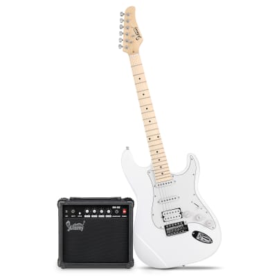 Glarry GST Stylish H-S-S Pickup Electric Guitar Kit with 20W AMP Bag Guitar Strap 2020s - White image 5