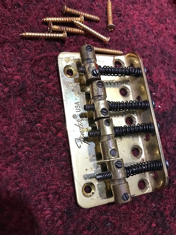 Fender Precision Jazz Bass Bridge 1970's 1980’s Gold Brass Reverb