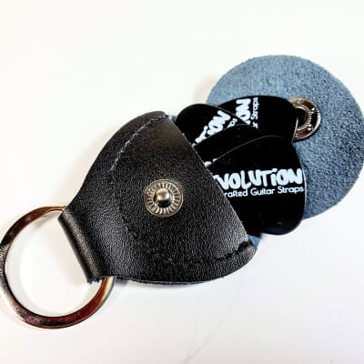 Guitar Pick Keychain - Guitar Pick Holder- Black Genuine Leather with Metal Snap - Holds up to 10 G image 4