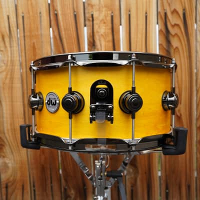 DW USA Collectors Series - 6.5 x 14" Pure Maple SSC/VLT Shell Snare Drum - Intense Yellow Satin Oil w/ Black Nickel Hdw. image 2