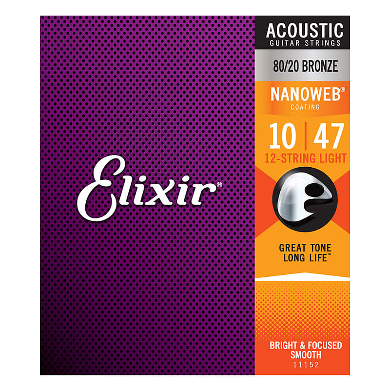 Elixir 11152 80/20 Bronze NANOWEB 12-String Light Acoustic Strings - .010 - .047 image 1