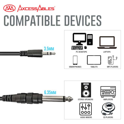 AxcessAbles 1/8 Inch TRS to 1/4 Inch TS Instrument Cable 10ft - 10 Pack | 3.5mm Minijack Male to 6.35mm Male Jack Stereo Audio Cord | 10ft TRS to TS Patch Cables (10-Pack) image 3