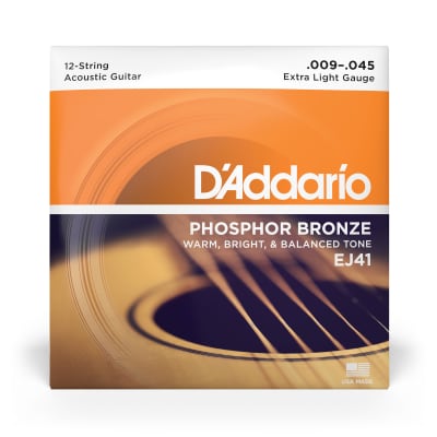 D'Addario EJ41 12-String Phosphor Bronze Extra Light Acoustic Guitar Strings (9-45) image 2