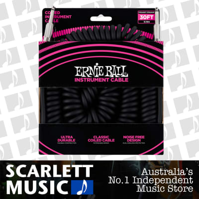 Ernie Ball 6044 Ultraflex 30ft (10m) Black Coiled Instrument Cable Straight for sale