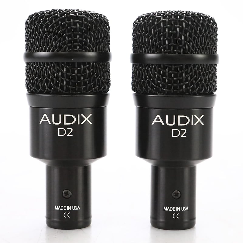 2 Audix D2 Dynamic Hypercardioid Drum/Instrument Microphones w/ Case #46642