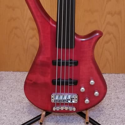 Warwick Fortress One 5 string fretless bass 1994 Burgundy Red Transparent image 2