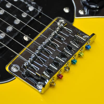 Squier FSR Bullet Competition Mustang HH Yellow w/Black stripes image 5