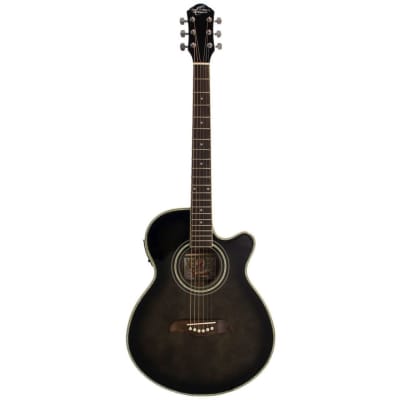 Oscar Schmidt OG10CEFTB Concert Cutaway Acoustic Electric Guitar, Flame Transparent Black image 1