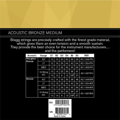 Stagg Bronze AC-1356-BR Medium Acoustic Guitar Strings 13-56 image 2