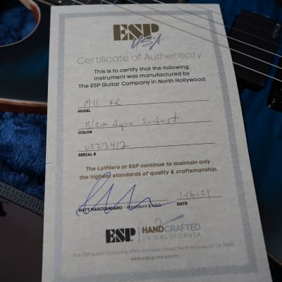 ESP USA M-II FR - Black Aqua Sunburst Satin 6-String Electric Guitar w/ Black Tolex Case (2024) image 11