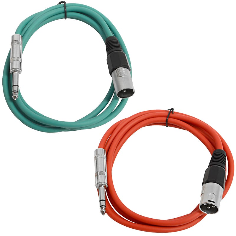 2 Pack of 1/4 Inch to XLR Male Patch Cables 6 Foot Extension Cords Jumper - Green and Red image 1