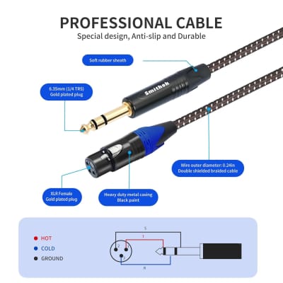 2Pack 1/4" to XLR Cable, Heavy Duty Nylon Braided, Gold Plated Plug,Balanced 1/4" TRS to XLR Female Patch Cable, Quarter Inch 6.35mm to 3pin XLR Female Microphone Cable, for Speaker,Mixer-6.6ft image 4