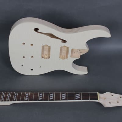 Unbranded Flamed Top  Semi Hollow body Electric Guitar DIY Kit  Natural Unfinished image 4