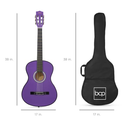 Best Choice Products Beginner Acoustic Guitar Set w/ Case, Strap, Strings - 38in-Natural Mahogany image 14