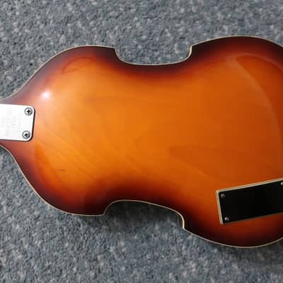 Vintage 1960s Teisco Rhythm Line Viola Violin Scroll Headstock Beatles Bass Guitar Rare Sunburst Clean Case Low Easy To Play Action Short Scale 30' image 8